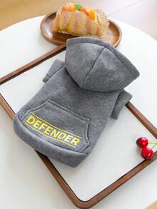 PETCIRCLE 1件寵物衣服，狗/貓戶外/室內服飾，小型犬/幼犬舒適連帽衛衣系列，黃色DEFENDER + 連帽口袋衛衣 - 混色灰 - 灰色 - 查看 3