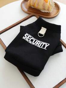 PETCIRCLE 1件寵物服飾狗貓衣服戶外室內穿著小狗幼犬春秋舒適字母印花運動衫系列白色SECURITY+鈕扣開襟素色運動衫-黑色 - 黑色 - 查看 3
