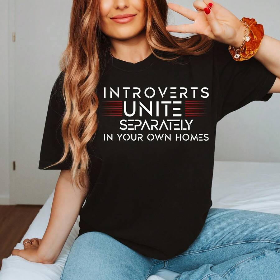 Introvert Shirt_ Funny Antisocial Humor Tee - 黑色 - 查看 1