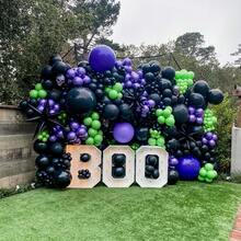 104pcs Halloween Party Balloon Decoration, 18/10/5 Inch Black, Lime Green And Metallic Purple Latex Balloons, And Long Balloons. Suitable For Kids Party Decoration, DIY Spider Design, Birthday Party, Baby Shower, Halloween Theme Party And Halloween Trick Or Treat Party - Halloween - View 3