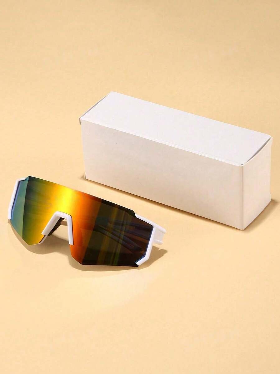 1pc Women's Fashion Cool Sports Cycling UV Protection Eyeglasses Outdoor Sun Protection Eye Protection Windproof Sports Glasses Hiking Sports Colorful Eyeglasses Suitable For Daily Photography, Outfit, Shopping, Cycling, And More - White Frame Red Mercury - View 1