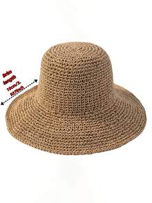 1pc Women's Foldable Wide Brim Sun Hat, Lightweight Khaki Straw Hat, Suitable For Summer Travel, Portable Design Bucket Hat, Best Back To School Gift - Multicolor - View 11