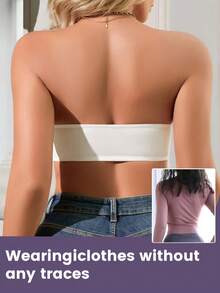 Women Invisible Strapless Push Up Bra Front Closure Convertible Bandeau W/ Clear Straps - White - View 2