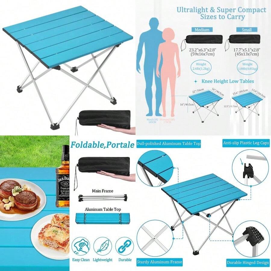 Grope - Mesa de camping plegable portátil con tablero de aluminio perfecta para exteriores picnic barbacoa cocina festivales playa hogar profundo-S - Azul - Ver 1