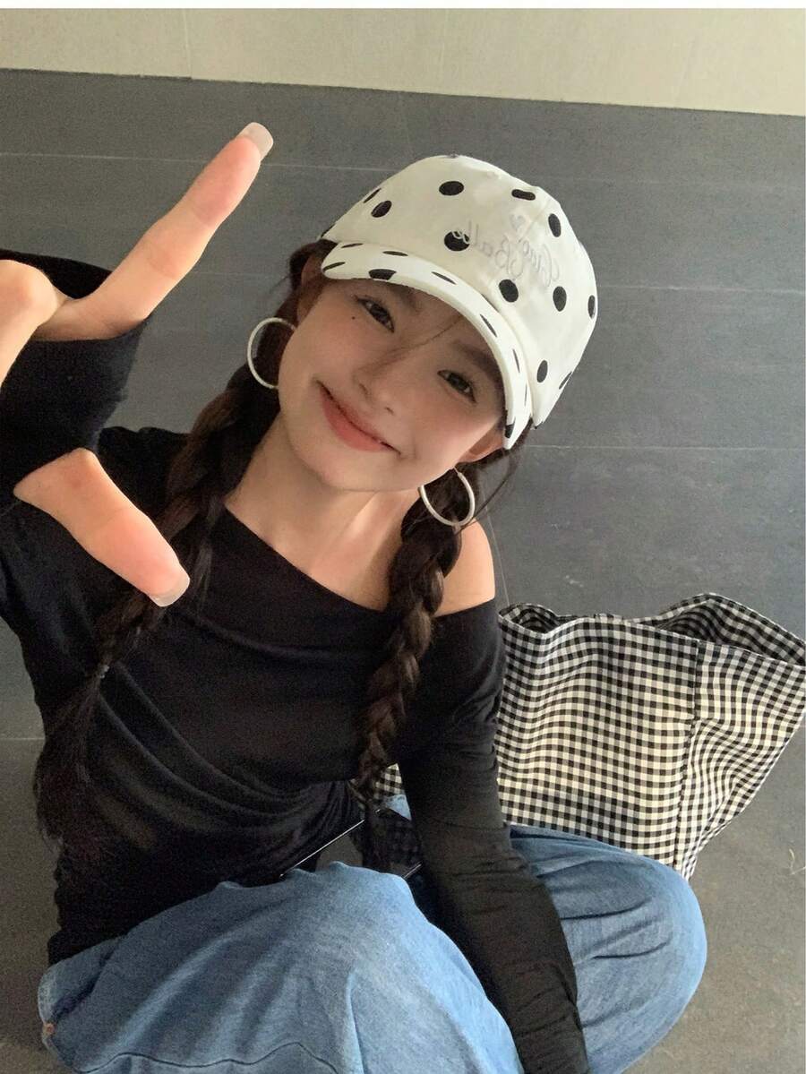 1pc New 2026 Korean Style Polka Dot Baseball Cap For Women, Summer Thin Breathable Sun Protection Hat, Face-Slimming Design - Multicolor - View 1