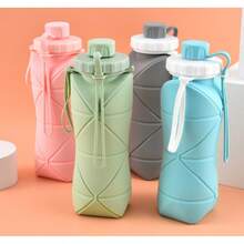 Collapsible Silicone Water Bottle, Portable Retractable Daily Cup For Travel & Outdoor Activities - 天藍色 - 查看 6