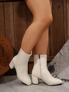 High-End Style Square Toe Boots, Long Boots With Leather And Chunky Heels, Women's Lace-Up Riding Boots, Autumn/Winter Fur Lined - Beige - View 4