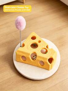 Cheese-Shaped Cat Puzzle Toy, Yellow & Green Dual-Color Interactive Hide-And-Seek Box With Bell - Multicolor - View 5