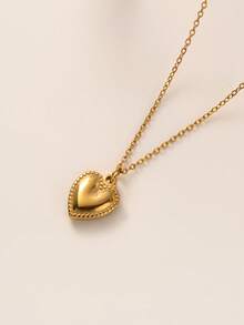 1pc Stainless Steel Pendant Women Necklace Gold Heart-Shaped Pendant Necklace Love Necklace For Valentine's Day Gifts - Gold - View 3