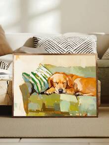 1pc Golden Retriever Oil Painting, Vintage Animal Art, Abstract Sleeping Dog On Couch,Festival Gift, Suitable For Bedroom,Living Room, Bath,Wall Arts,Wall Decor,Home Decor,Room Decor, Canvas Wall Art, Posters, Wall Art With Frame, Optional Frame ﻿ ﻿ - 1PCS - View 1