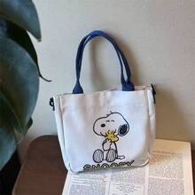 SNOOPY 1個史努比主題帆布斜背包，配有可調節帆布肩帶和黑色金屬扣，實用且具裝飾性，適合日常出遊和短途通勤，可裝手機、錢包和其他小型個人物品，學生季、假期、生日禮物的理想選擇 - 查看 6