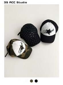 Colorblock Letter Embroidery Brim Brimmed Baseball Cap, Polka Dot Cartoon Spring/Summer Outing Petite Colorblock Visor Hat, Men's American Style Sun Hat, Skater Hippie Chicks Style - Multicolor - View 4