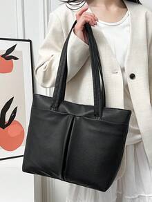 New Luxury Solid Color High-End Versatile Women's Shoulder Tote Bag - Black - View 5