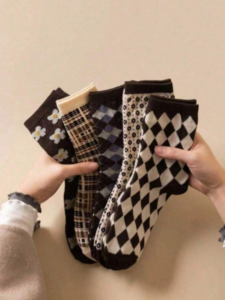 5雙女款復古中筒襪 - 彩色 - 查看 1