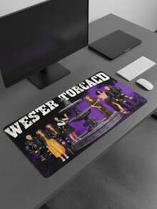 Extra Large Mouse Pad, Western Style Colorful Character Anime Pattern, Purple Western Theme Print Eye-Catching, Durable Rubber Non-Slip Bottom, 35.4X15.7 Inch Desk Mat/Keyboard Mat/Gaming Desk Mat, Multi-Functional Desk Protector, Washable And Easy To Clean, Suitable For Students, Esports Players, Laptops And Home Use, Adds Creativity And Fun To The Desk, Ideal Back To School Gift And Holiday Gift For Anime Lovers. - View 2