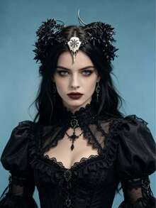 1 buah Hiasan Kepala Gotik Vintage - Sangat Cocok untuk Pakaian Liburan dan Acara Perayaan, Aksesori Hadiah Ideal, Dekorasi dan Kostum, Pilihan Sempurna untuk Halloween - Hitam - View 4