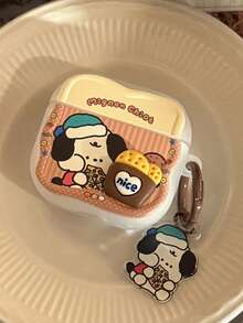 1pc Cute Cartoon Dog Pizza Print Clear Hard Earbuds Case, Compatible With AirPod1/2/3/4/Pro/Pro 2/Pro 3, Shockproof Headphone Protective Cover With Matching Keychain - Multicolor - View 4