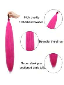 2pcs DIY Hair Extensions, Synthetic Heat-Resistant Straight Voluminous Ponytail, Suitable For Girls, Ideal For Halloween, Christmas And Holiday Parties - Multicolor - View 2