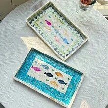 1pc Handcrafted Rectangular Shell Waterproof Easy To Clean Shatterproof Decoration Organizer Storage Plate Tray For Cake Coffee Decorations Jewelry Fruit Snack Tea Jewelry Earrings Dresser Cosmetics Dining Table Jewelry Restaurant Cafe Home - White - View 5