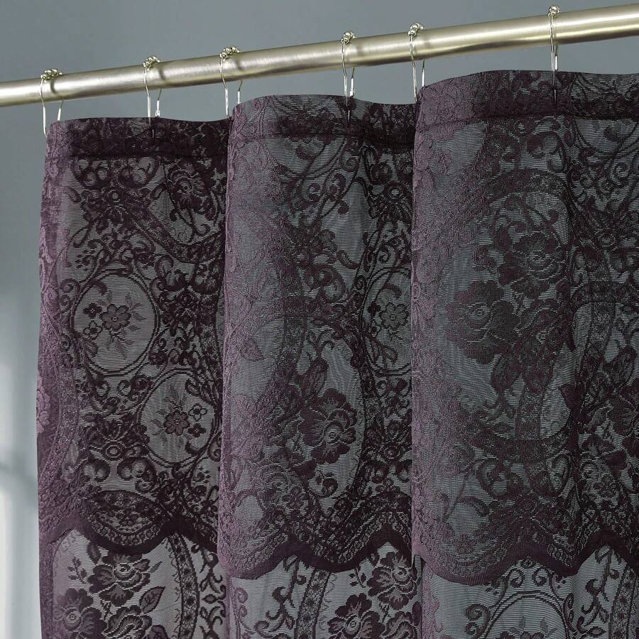 NOIR Gothic Vintage Shower Curtain With Valance For Goth Bathroom Decor - Purple - View 1