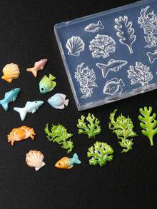 1件海洋主題指甲矽膠模具，3D迷你海洋生物模具含熱帶魚、貝殼、珊瑚與螃蟹，夏季海灘指甲DIY美甲裝飾配件假期指甲飾品模具 - 無色 - 查看 3