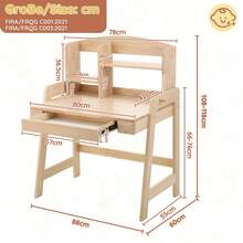 Children's Table, Height-Adjustable Wooden Desk For Children, Natural Color, With Drawers, Storage Space And Hooks For Children Over 6 Years Old - Wood Color - View 12