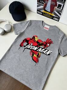 Marvel 這款男士漫威主題圓領短袖T恤採用鋼鐵人設計，舒適且百搭的休閒短袖上衣 - 灰色 - 查看 1