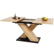 Telescopic Dining Table (119-158.5 X 80 Cm), Extendable Table, Kitchen Table, Extends From 119 To 158.5 Cm Thanks To Internal Extensions, For Kitchen And Living Room, Wood-Colored Dining Table With Curved Top - Natural Color - View 7