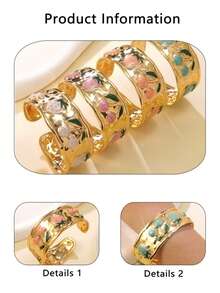 2PCS Minimalist Fashion Bohemian Beach Vacation Style Oil Drip Enamel Starfish Seahorse/Cherry Strawberry Design Stainless Steel Women's Bracelet Suitable For Women's Daily Wear/Fruit Party/Vacation Wear/Holiday Gift For Friends - Yellow Gold - View 8
