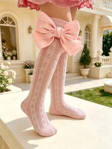 Niñas Calcetines sobre rodilla con diseño de lazo - Rosa vieja - Ver 3