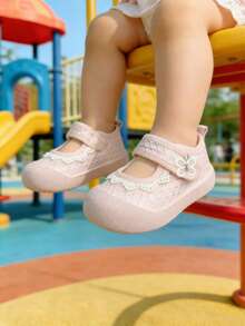 1 Pair Toddler Girls Lace Butterfly Embroidered Mary Jane Shoes, Mesh Hook & Loop Flat Shoes, All-Season Daily Wear (Size Based On Insole Cm) - Baby Pink - View 7