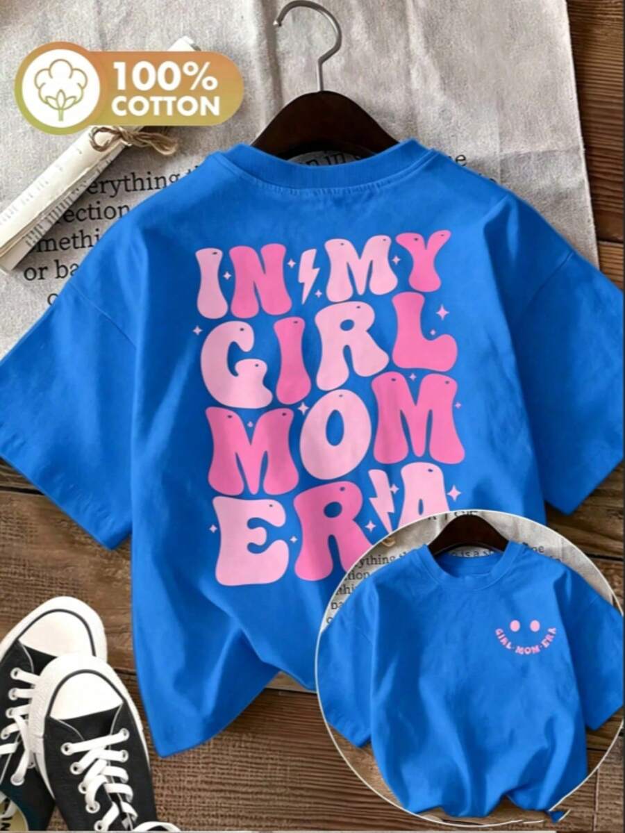 Top de verano para mujer, moderno e informal, con estampado de doble cara que presenta diseños dulces como estrellas y rayos, estampado "IN MY MOM", camiseta de manga corta pura con cuello redondoWomen's short-sleeved printed T-shirt(Retro style, suitable for teenagers, Maija women, graduation dresses, unisex) - Azul - Ver 1