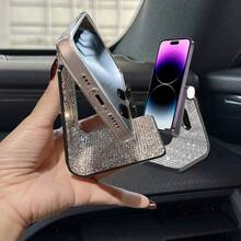Soporte de teléfono creativo con cristales de imitación, diseño exquisito y brillante, estilo versátil. Presión distribuida uniformemente, colocación segura del teléfono sin deslizamiento, fácil de operar para uso en el automóvil. Combina estética y funcionalidad, proporcionando un soporte estable para el dispositivo y añadiendo un toque decorativo al interior de su automóvil para un aspecto personalizado. - Soporte para teléfono Black Diamond - Ver 3