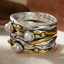 Anillo trenzado de doble tono vintage, accesorio de estilo callejero personalizado y artístico para el uso diario - Plateado - Ver 10