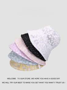1pc Women's Floral Bucket Hat, Lightweight Breathable Wide Brim Sun Hat, Cute Macaron Color Lace Pattern, Summer Casual Style, Suitable For Travel And Beach - A - View 5
