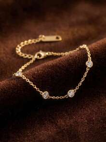 Pulsera circular minimalista con números romanos para mujeres - Cinco circonitas de oro - Ver 3