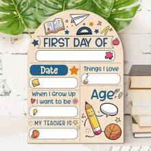 2D Flat Back To School First Day Decoration Sign, 1pc Wood Back To School Gift, Customizable With Name And Date, Featuring School Emblem, Book, Pencil, And Ruler Patterns - Multicolor 1 - View 2