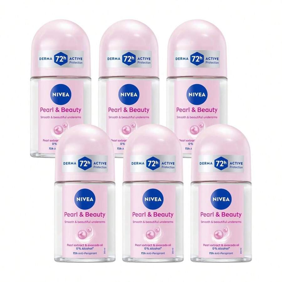 NIVEA Pearl & Beauty Roll On Deodorant 25ml | Long Lasting 72 Hour Odor & Sweat Protection With Pearl Extracts | Alcohol Free Formula For Soft Fresh Skin | Travel Size Roll-On | 6-Pack - Multi Scents - View 1