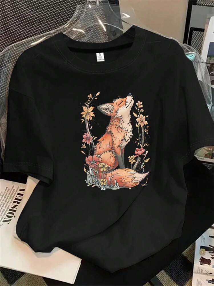 Camisetas de algodón estampadas de moda para mujer, letras en inglés, Navidad, Halloween, lindos patrones de dibujos animados, patrones de flores y otros estampados, telas cómodas, - Negro - Añade 1
