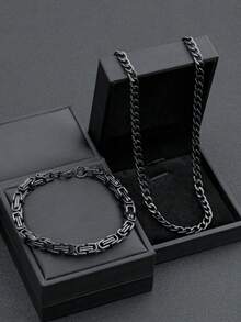 Juego de Cadena Estilo Gótico Collar Cubano Material de Acero Inoxidable Resistente al Desvanecimiento Joyería Minimalista de Calle Verano Regalo de Halloween (Caja de Joyería No Incluida) - Negro - Ver 1