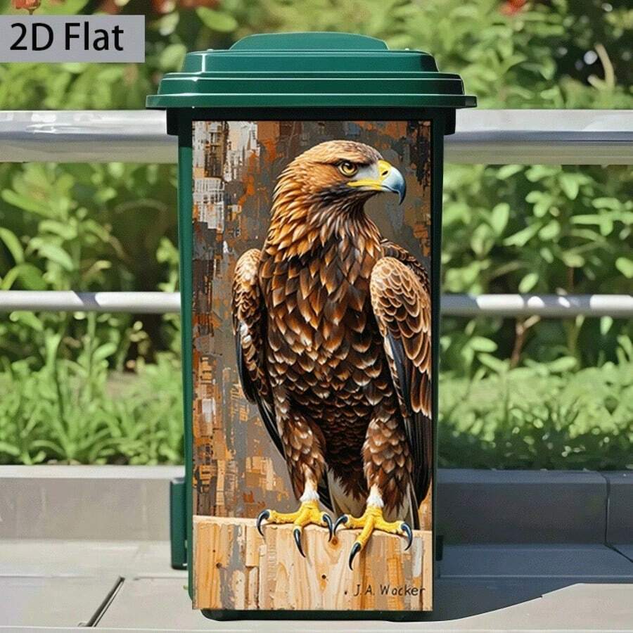 1 pieza Pegatina de Águila Posada en Roca para Cubo de Basura | Calcomanía Autoadhesiva de Pared de 14.57X32.28 Pulgadas, Adecuada para Cubos de Basura de Plástico, Decoración de Cocina, Estilo Rústico, Mate - A - Ver 1