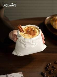 Brewave 1 buah Mug Kopi Keramik Berbentuk Koin Kreatif, Cangkir Teh Desain Linen Putih Baru, Wadah Minuman Kopi Unik untuk Rumah dan Kantor, Hadiah Ideal untuk Pecinta Kopi - Kurang dari 0,5L - View 4