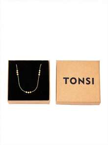 TONSI 1件歐美日韓奢華高端不鏽鋼18K鍍金小眾設計百搭圓珠項鍊，女款珠飾鎖骨鏈首飾，適合日常、約會、派對穿著，可作為生日禮物、萬聖節禮物、聖誕禮物送給朋友、愛人，附珠寶禮盒 - 金色 - 查看 7