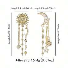 Mydear 1 par de pendientes con colgante de cara humana, sol, estrella y luna de aleación con borlas exageradas y personalizadas, adecuados para uso diario y de fiesta de mujeres - borla - Ver 2