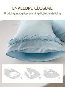 1 pieza Funda de almohada larga de encaje de unicolor 100% poliéster, ligera y elegante, tacto suave como una nube, adecuada para ropa de cama y decoración de sofá (relleno de almohada no incluido) - Azul claro - Ver 8