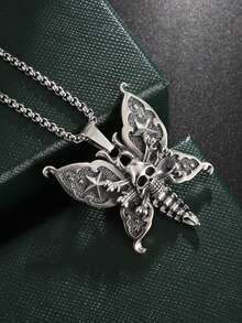 1PC Retro Gothic Skull Butterfly Pendant Necklace For Men And Women Punk Motorcycle Riding Jewelry Gift - Fashion - View 3
