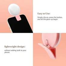 Mini Portable Clip-On Selfie Fill Light, Rechargeable LED Phone Light With 3-Level Brightness Adjustment, 150mAh Built-In Battery, 2-8H Long Battery Life, Flashlight Function, For Smartphone Photography, Video Recording, Vlog And Makeup Selfies - 彩色 - 查看 4