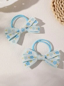 2pcs/6pcs Floral Ribbon Bow Hair Tie Set Suitable For Daily Decoration - Multicolor - View 7