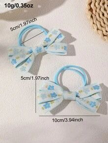 2pcs/6pcs Floral Ribbon Bow Hair Tie Set Suitable For Daily Decoration - Multicolor - View 3