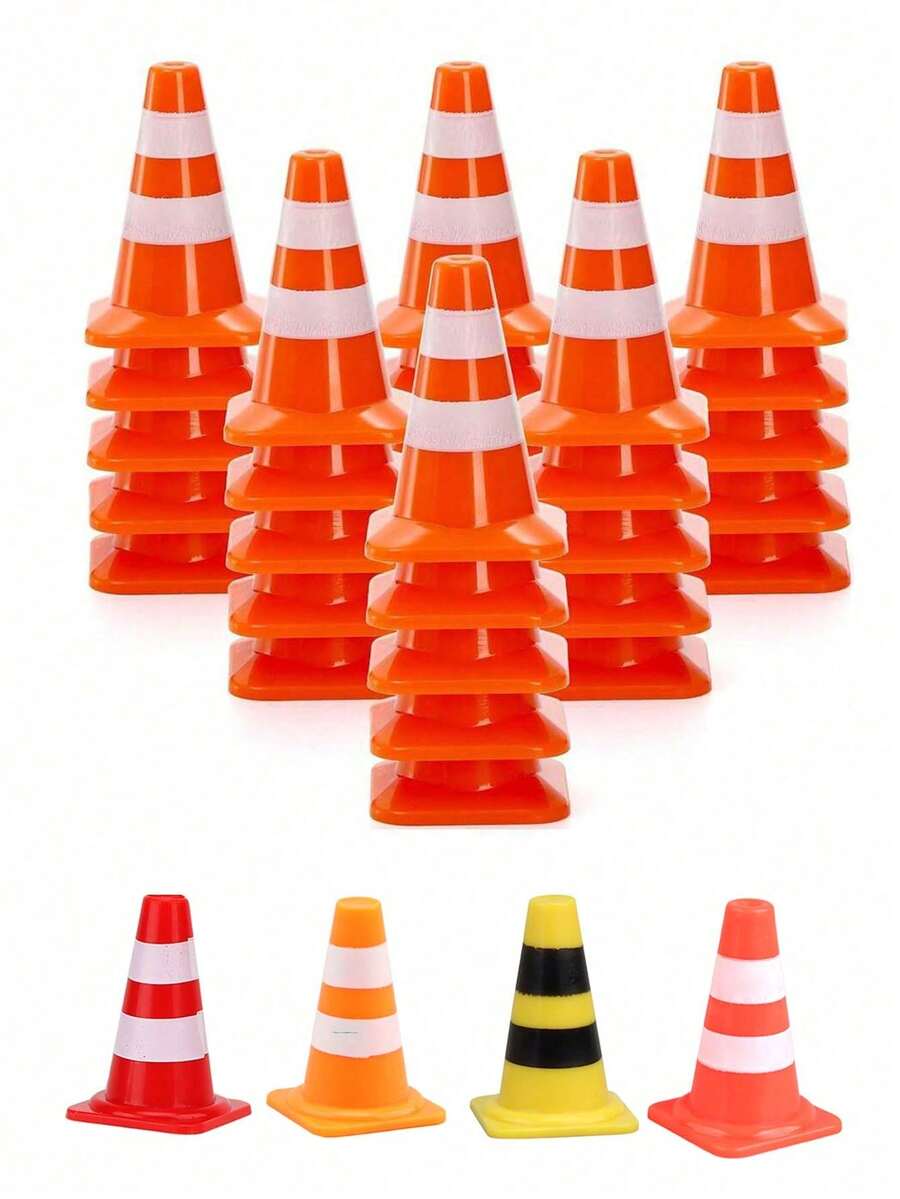 1/5/10 pièces Mini cônes de signalisation, cônes de signalisation miniatures, mini panneaux de signalisation, barrières, barrières de scène de circulation, petits cônes de signalisation pour le football, convient pour le bac à sable, l'ingénierie. Cônes polyvalents pour fête à thème de construction et activités sportives - multicolore - Voir 1